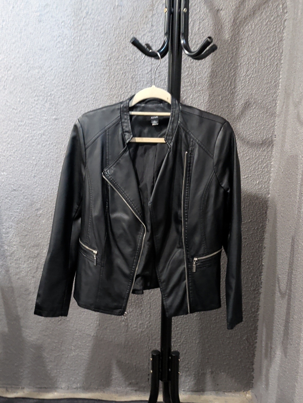 Alfani Black Faux Leather Asymmetrical Zip Jacket